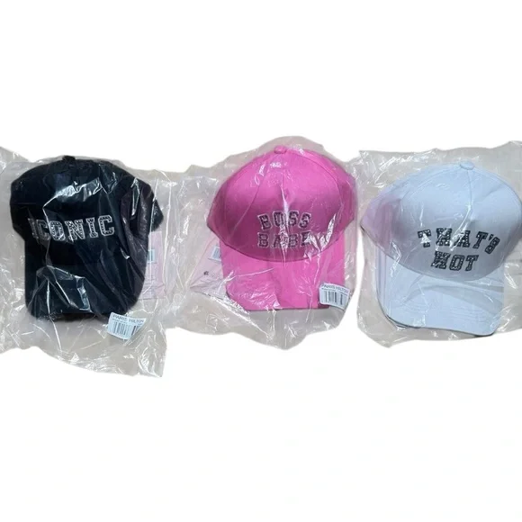 Paris Hilton Baseball Hat Collection of 3 Brand New In Package Pink White Black - Picture 5 of 15